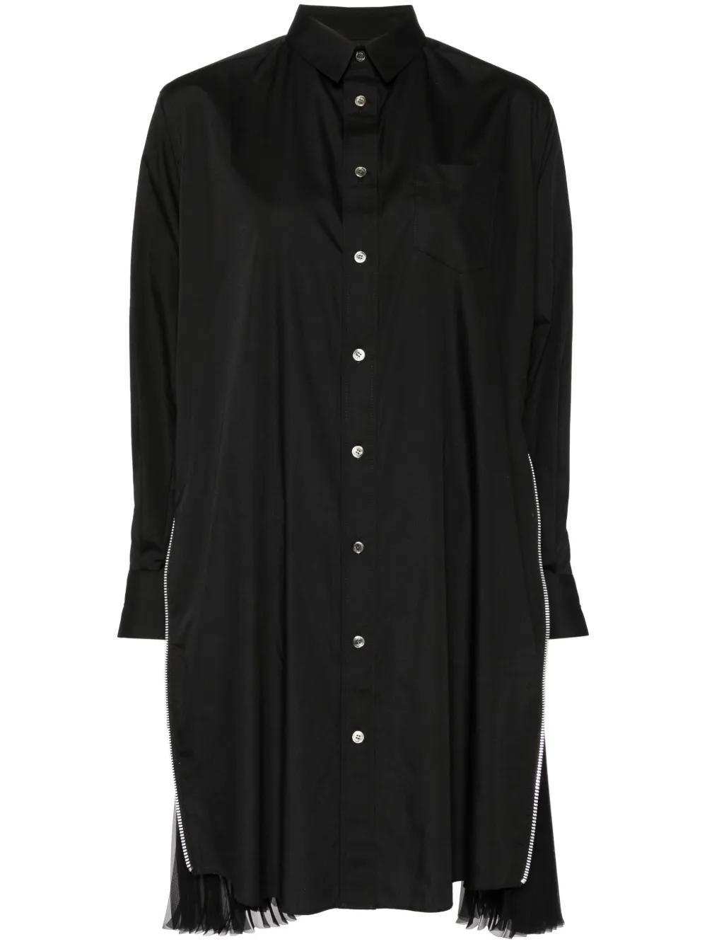 SACAI Pleated-side Long Button-front Shirtdress In Black Product Image