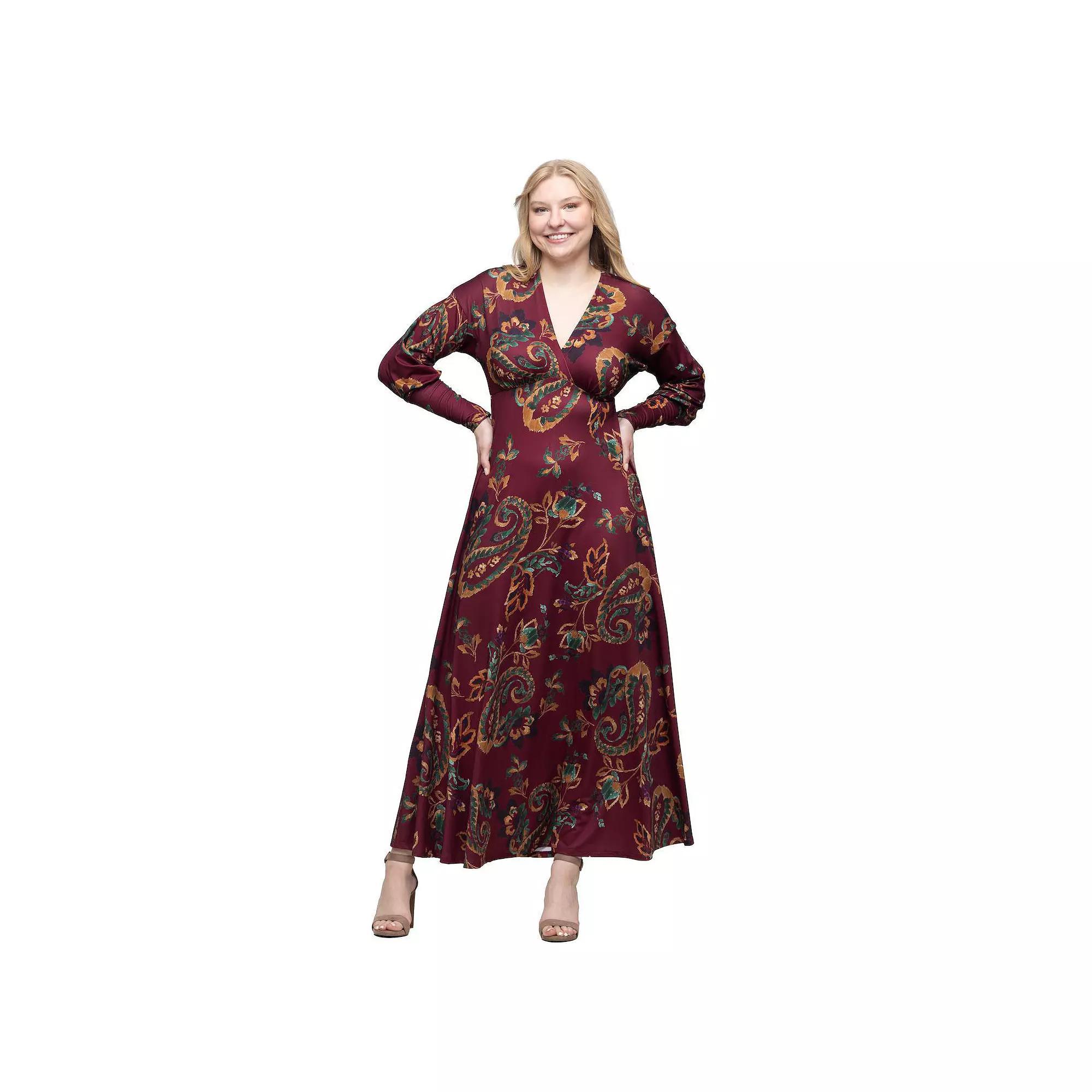 Women's 24Seven Comfort Apparel Bishop Sleeve A-Line Maxi Dress, Size: Small, Red Team Product Image