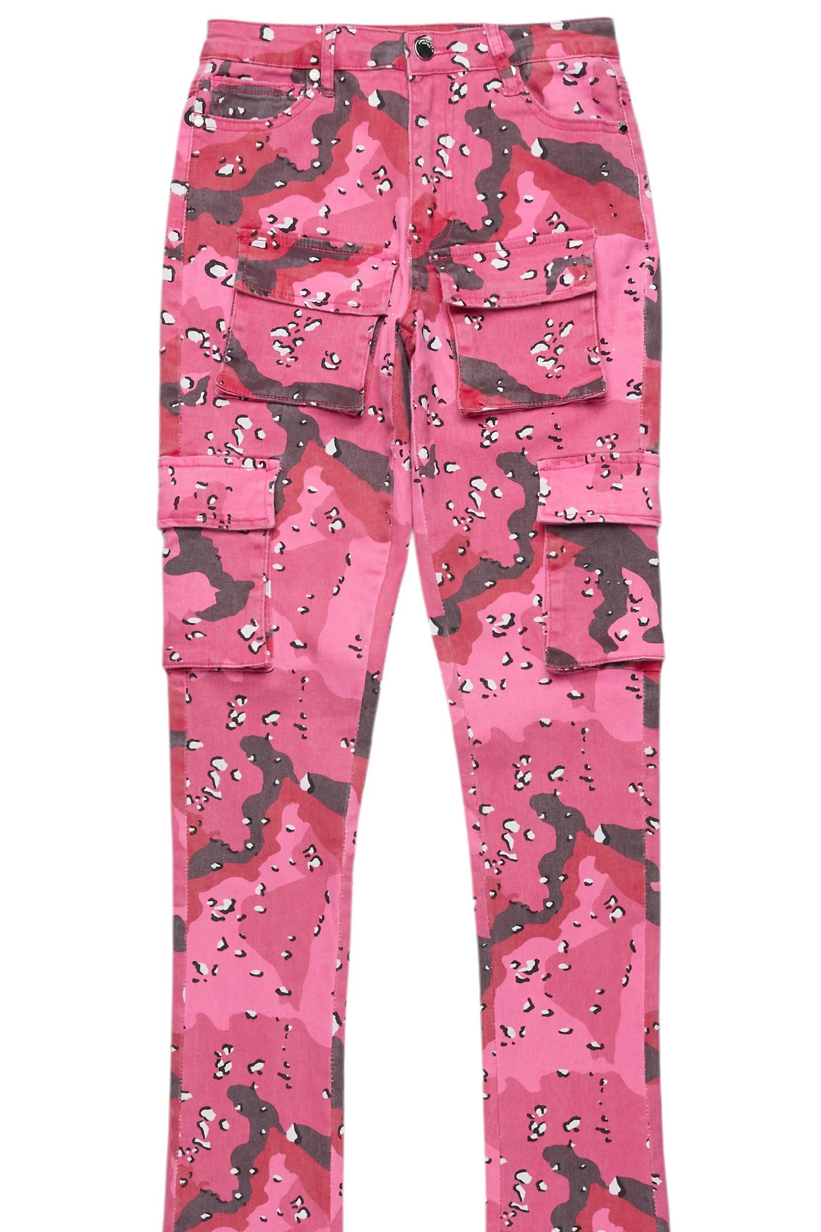 Noor Pink Camo Cargo Super Stacked Jean Female Product Image
