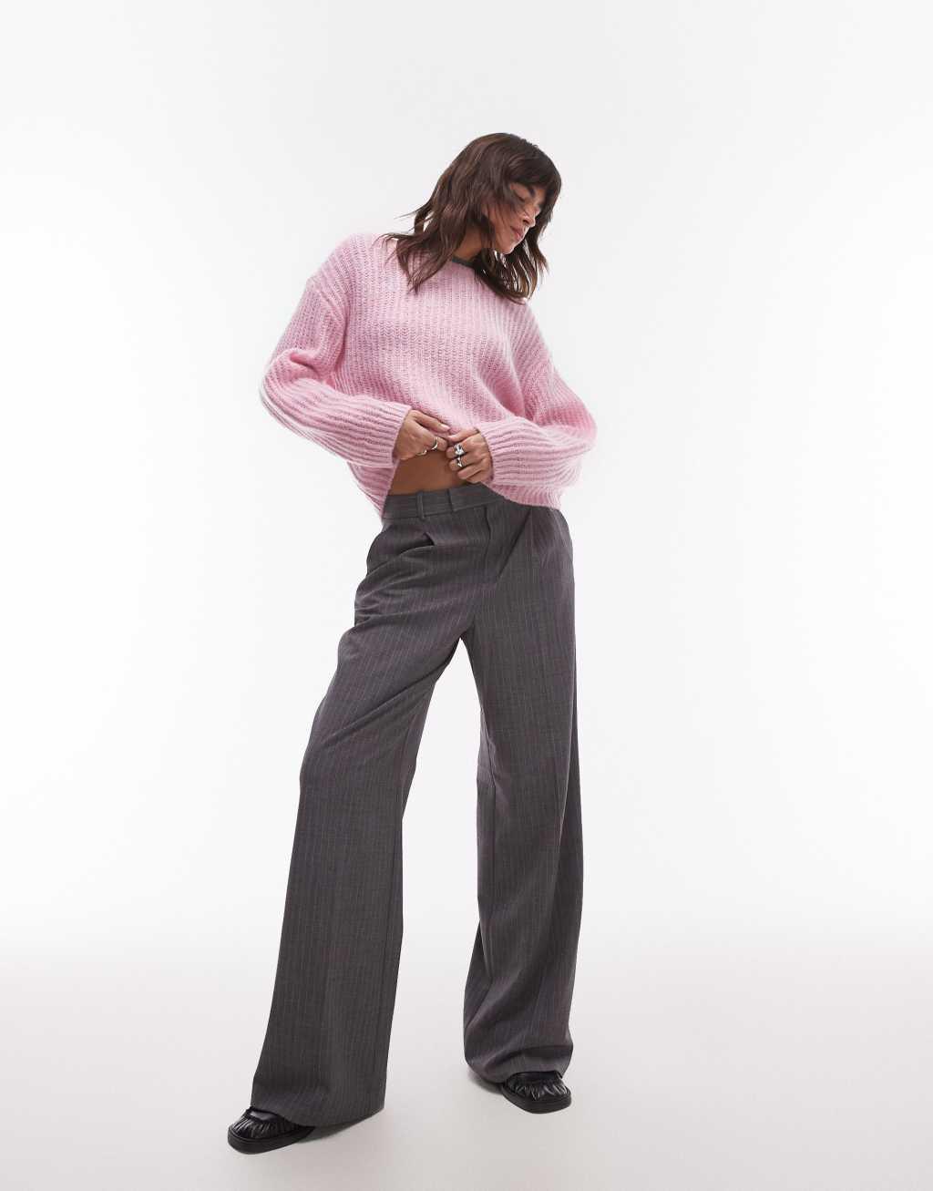 ARKET rich wool knit sweater with mohair in pink Product Image