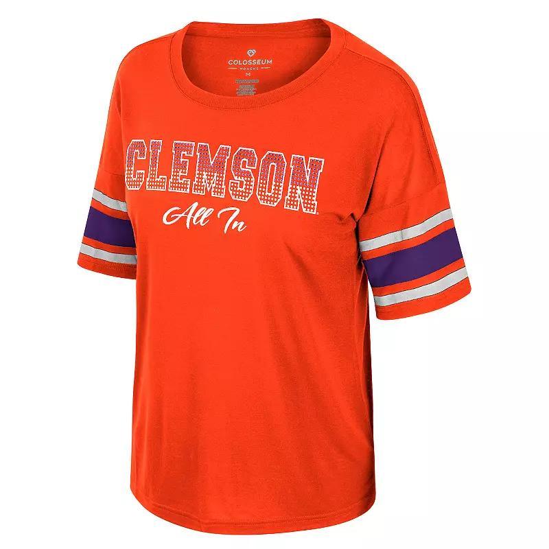 Women's Colosseum Orange Clemson Tigers I'm Gliding Here Rhinestone T-Shirt, Size: XL Product Image