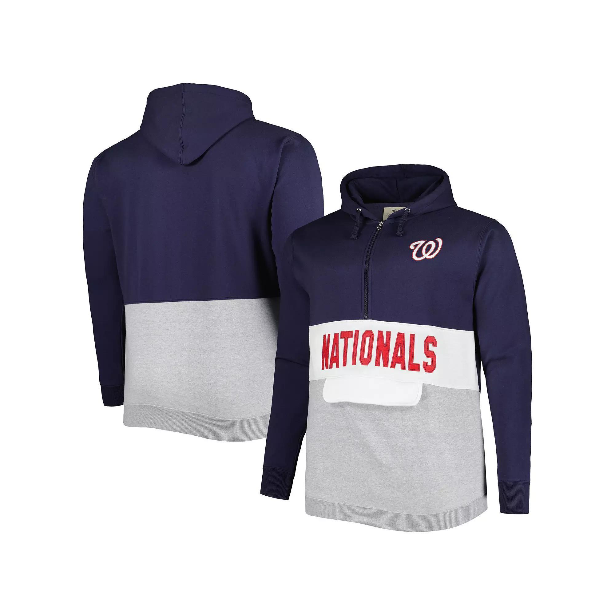 Men's Navy/White Washington Nationals Big & Tall Fleece Half-Zip Hoodie, Size: 2XLT, Blue Product Image