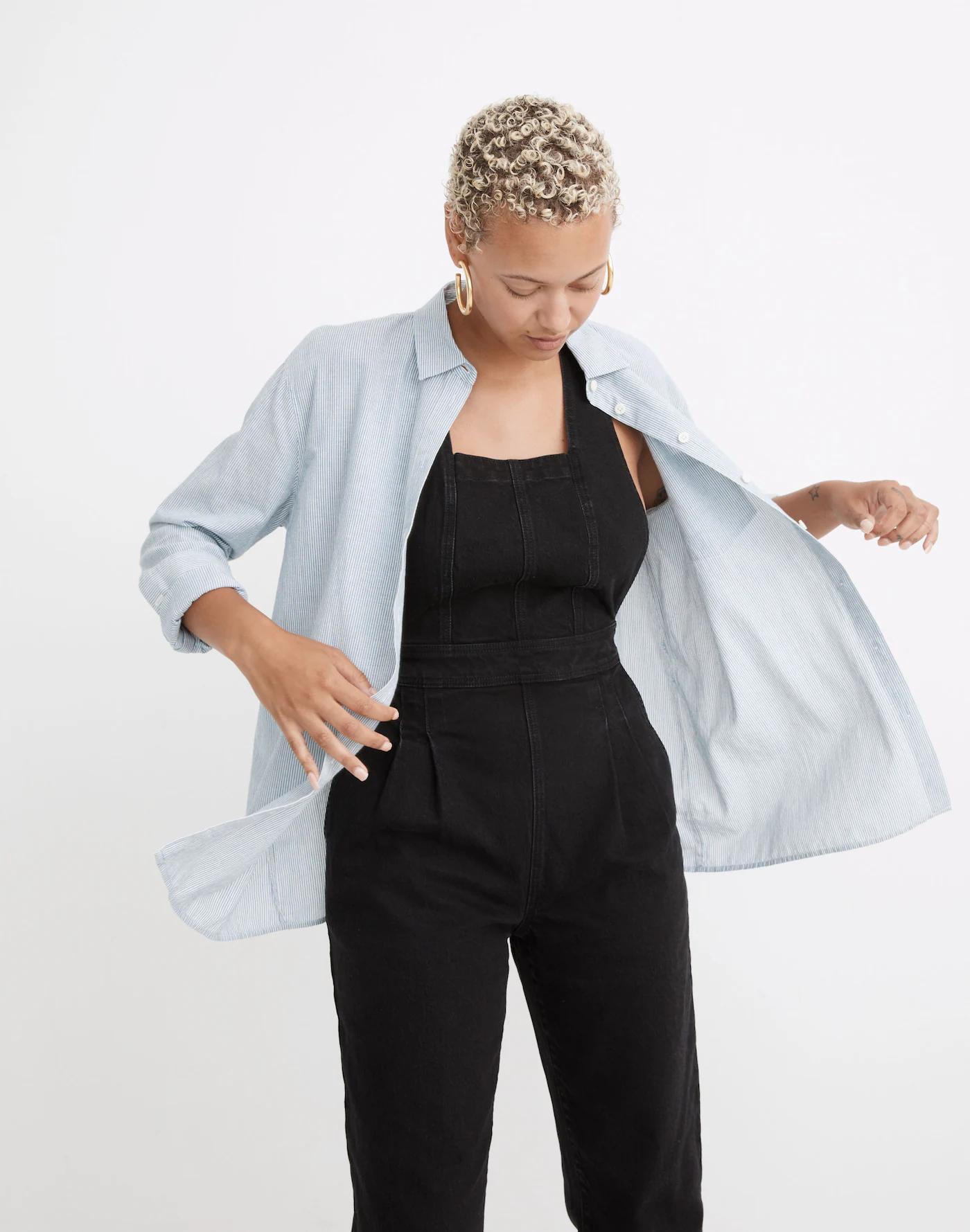 Oversized Ex-Boyfriend Tulip-Back Shirt in Stripe Product Image