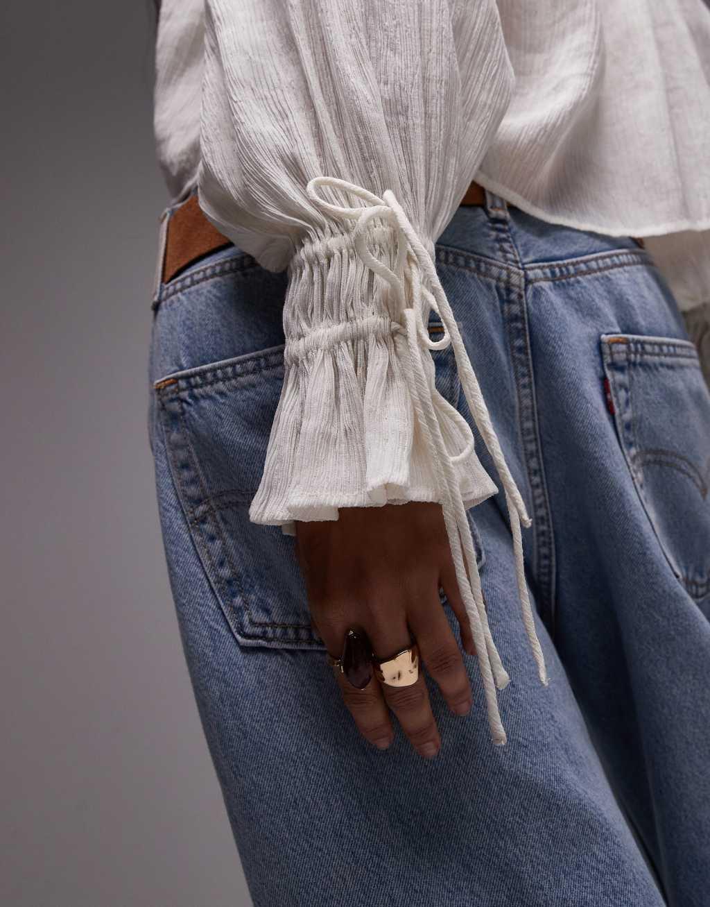 Topshop ruffle neck femme top in ivory Product Image