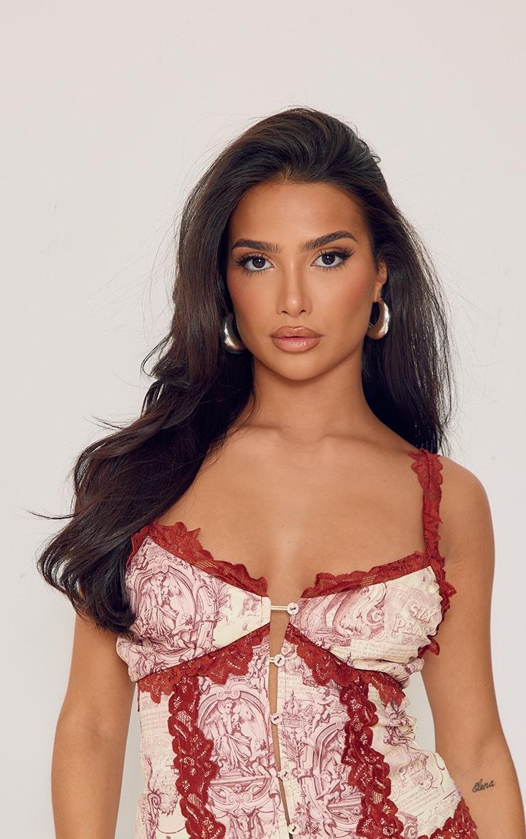 Petite Rust Renaissance Print Lace Trim Button Cami Product Image