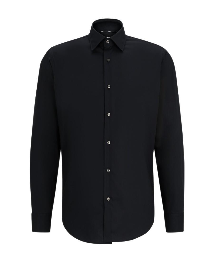 HUGO BOSS Classic-collar Poplin Shirt In Black Product Image