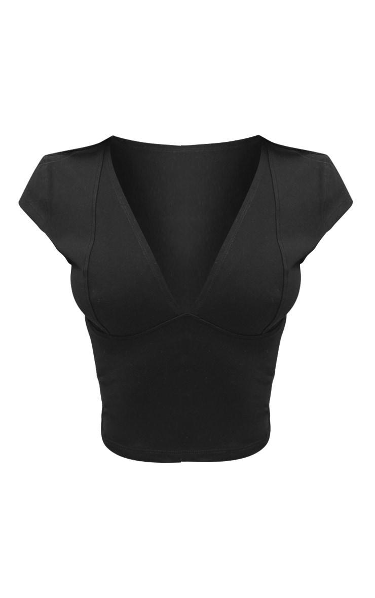 Petite Black Snatched Sculpt V Neck Crop Top Product Image