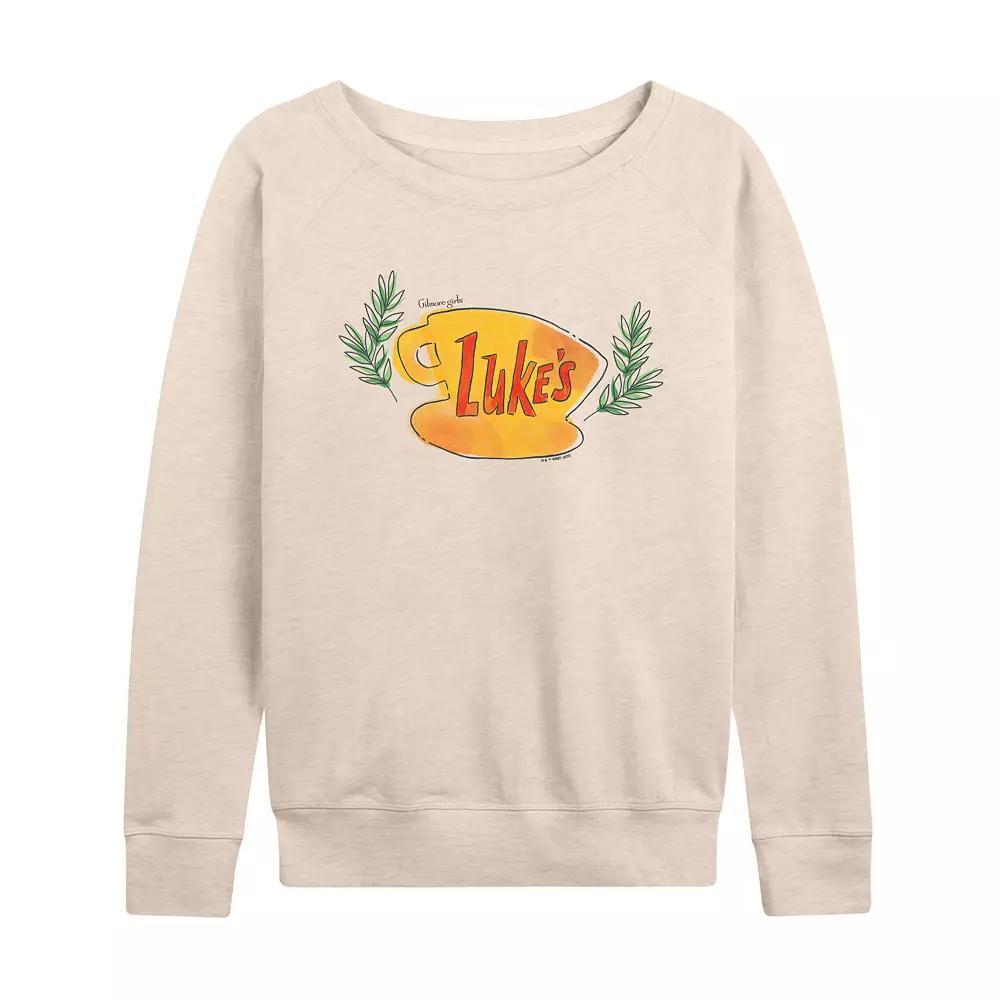 Women's Gilmore Girls Luke's Coffee Cup French Terry Long Sleeve Tee, Size: Large, Brown Product Image