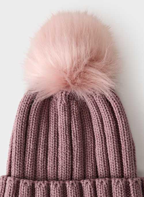 real faux fur pom cuffed beanie Product Image