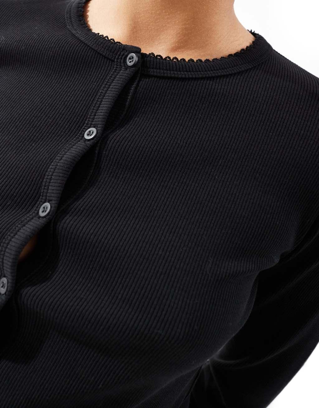 Stradivarius jersey cardigan in black Product Image