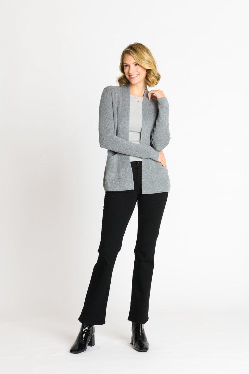 Waffle Stitch Cardigan Sweater with Pocket, Medium Grey Heather Product Image
