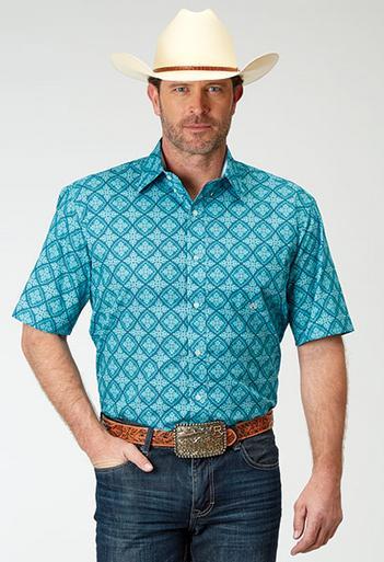 Roper® Men's S/S Turquoise Medallion Print Button Shirt Product Image