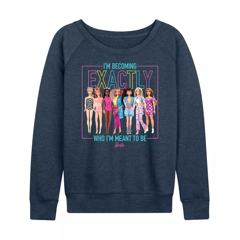 Women's Barbie® Who I'm Meant To Be Graphic French Terry Long Sleeve Tee, Size: XL, Grey Blue Product Image