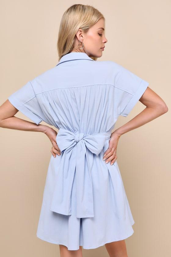 Breeze By Light Blue Tie-Back Mini Dress With Pockets Product Image