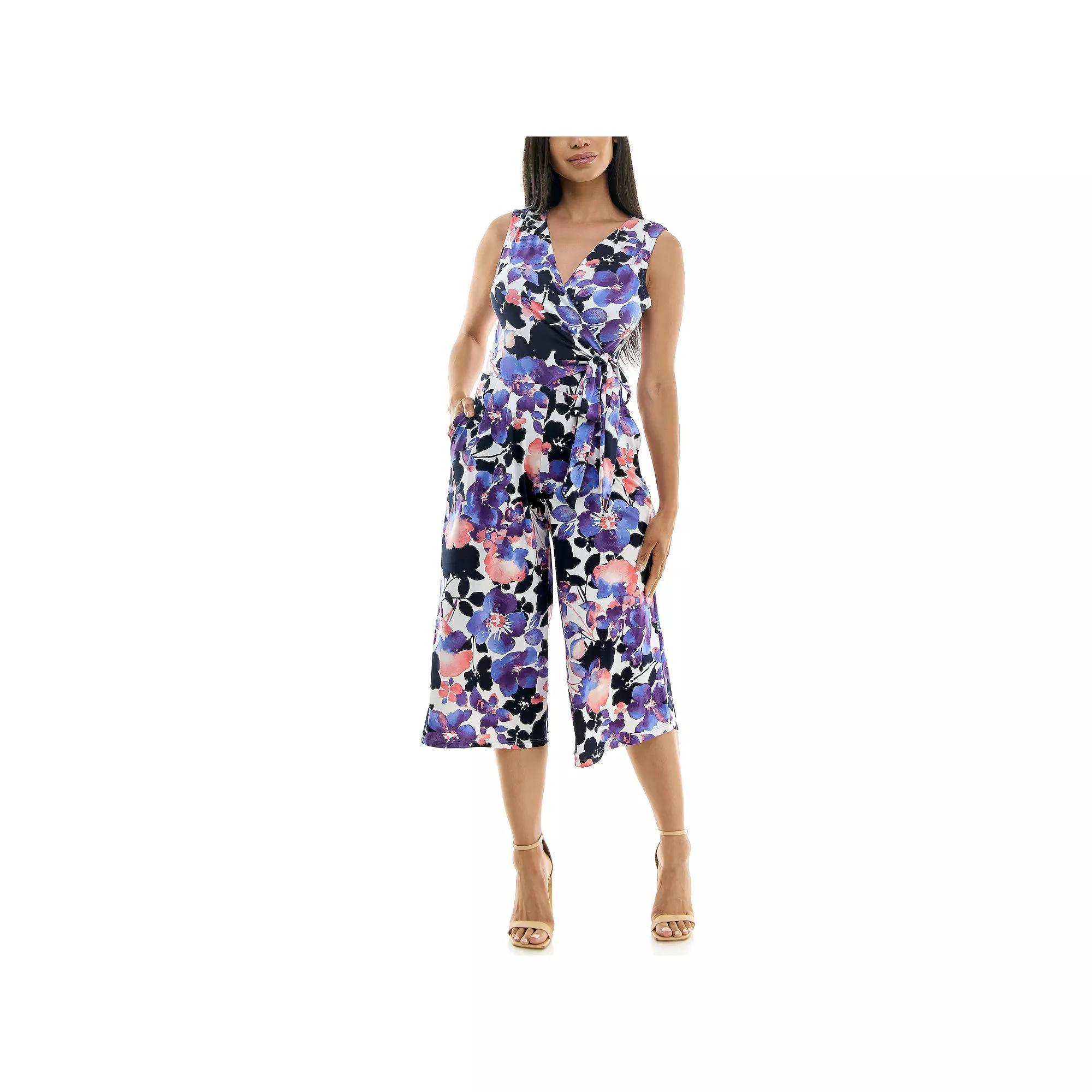 Women's Nina Leonard Print Surplice Wide-Leg Jumpsuit, Size: XL, Purple Product Image