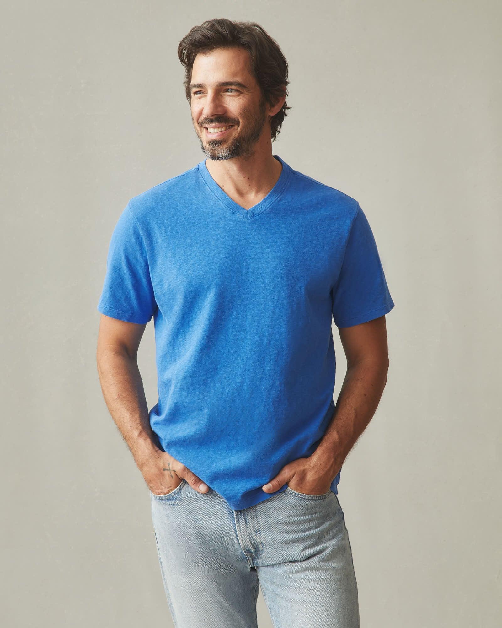 Men's Premium Slub V-Neck Tee - Strong Blue Product Image