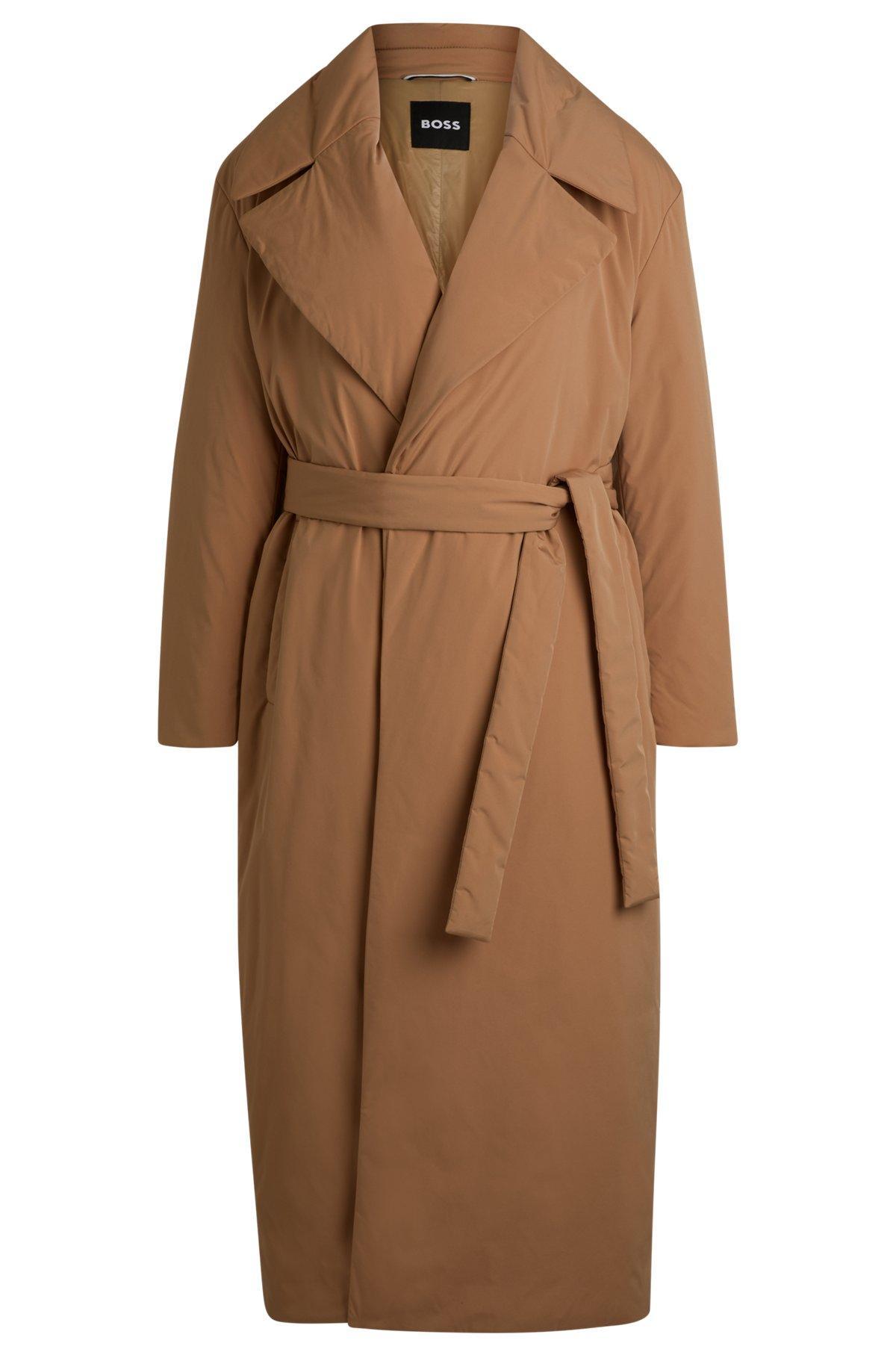 BOSS - Water-repellent padded coat with tie-up belt - Beige Product Image