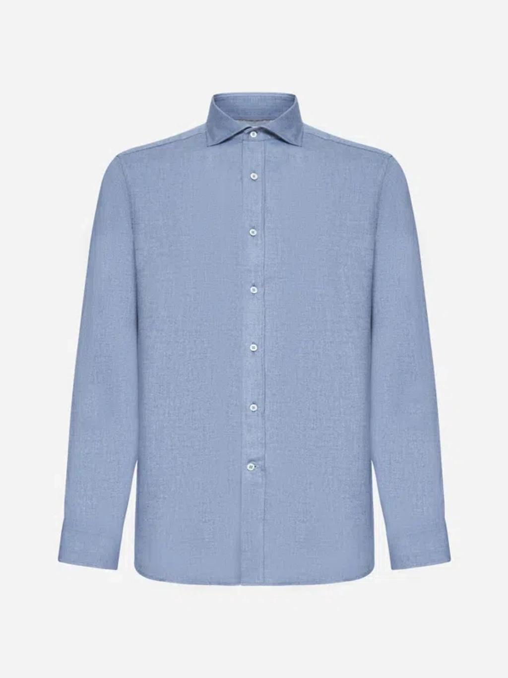 BRUNELLO CUCINELLI Striped Cotton Shirt In Sky Blue Product Image