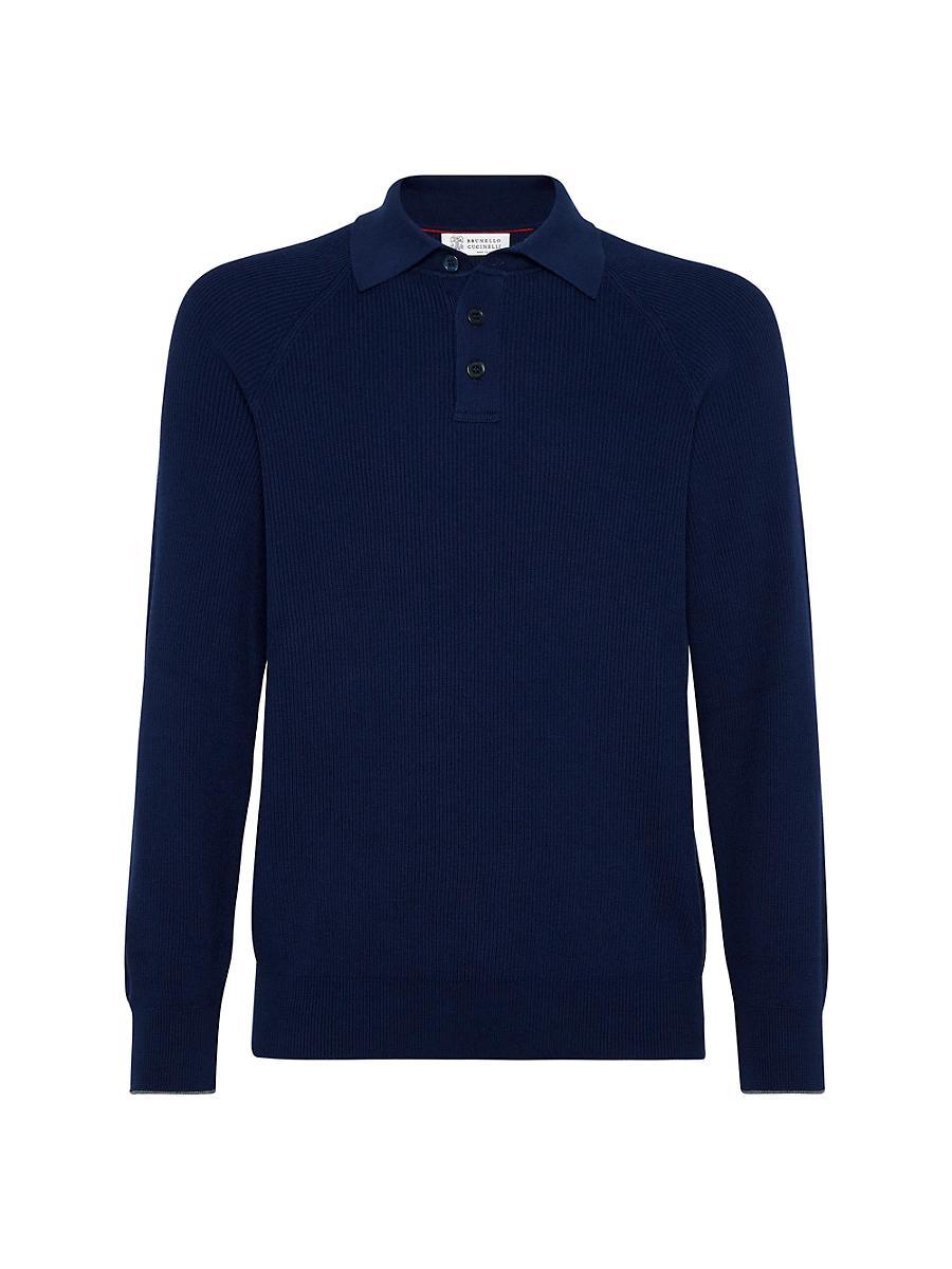 Mens Cotton English Rib Knit Polo Shirt with Long Raglan Sleeves Product Image