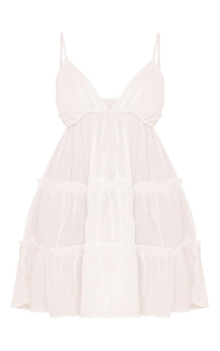 Plus White Tiered Cheesecloth Shift Dress Product Image