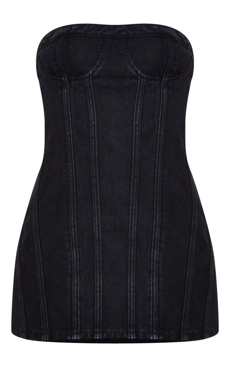 Washed Black Seam Front Denim Mini Dress Product Image
