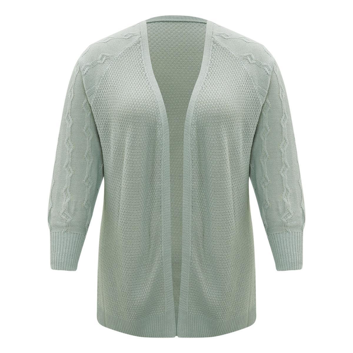 Plus Size Cable Knit Plain Open Front Cardigan DarkGray Women Casual Loose Long Sleeve Dailywear Cardigans BloomChic 28/5X Product Image