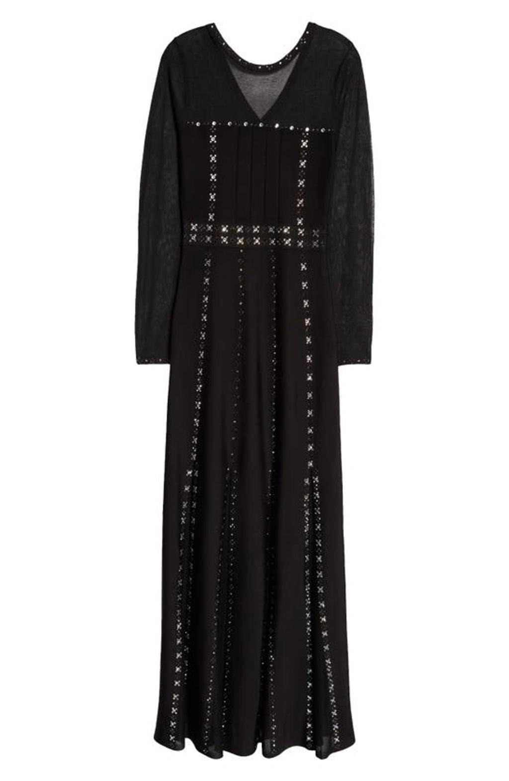 ST JOHN Long Sleeve Embellished Gown In Black Product Image