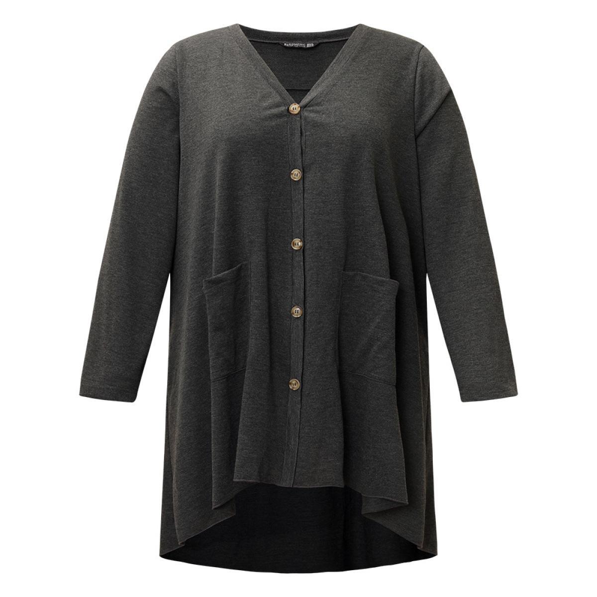 Plus Size Halloween Plain Pocket Asymmetrical Hem Coat Women DimGray Casual Plain Ladies Dailywear Winter Coats BloomChic 10/M Product Image