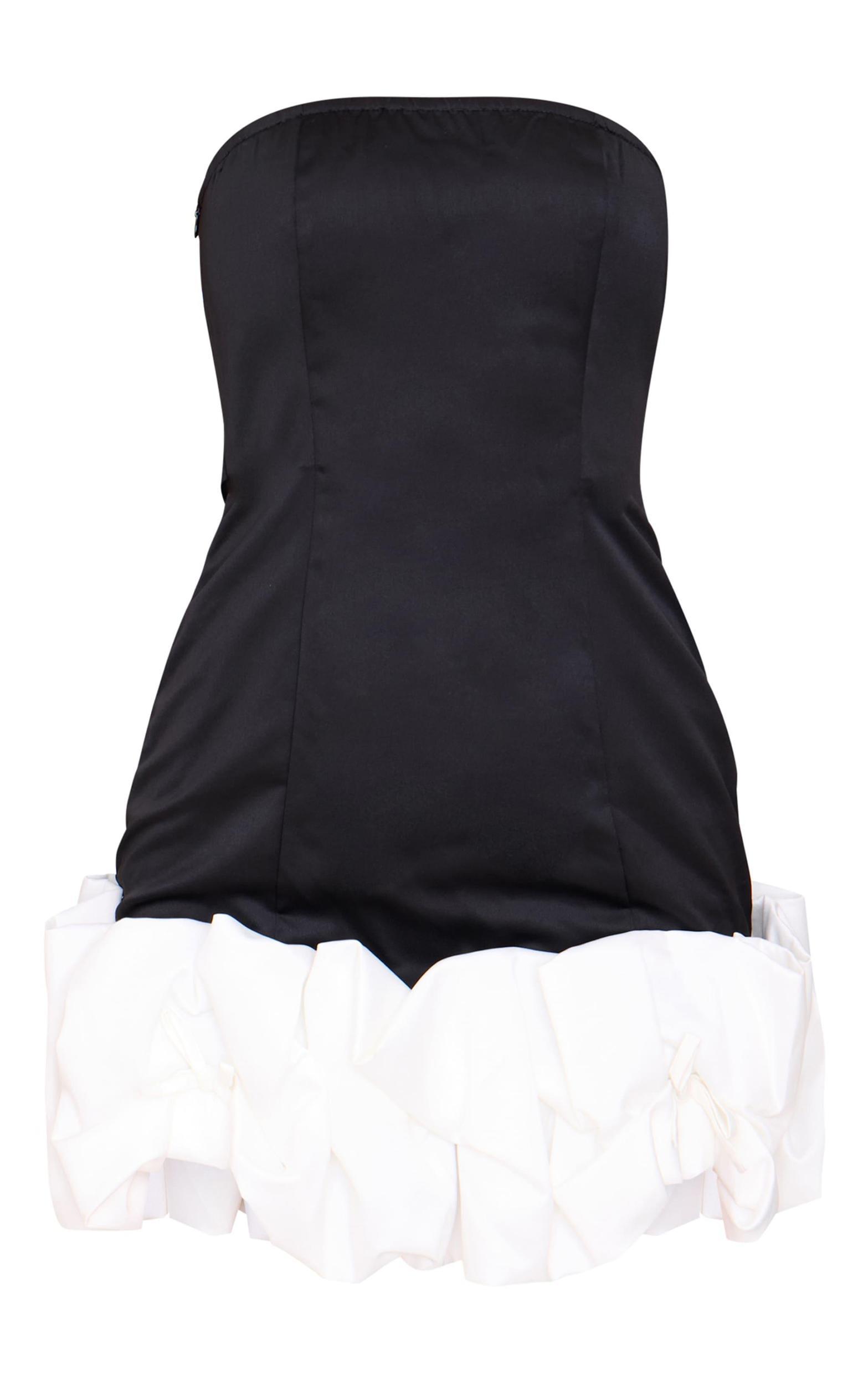 Black Bow Puff Hem Bodycon Dress Product Image