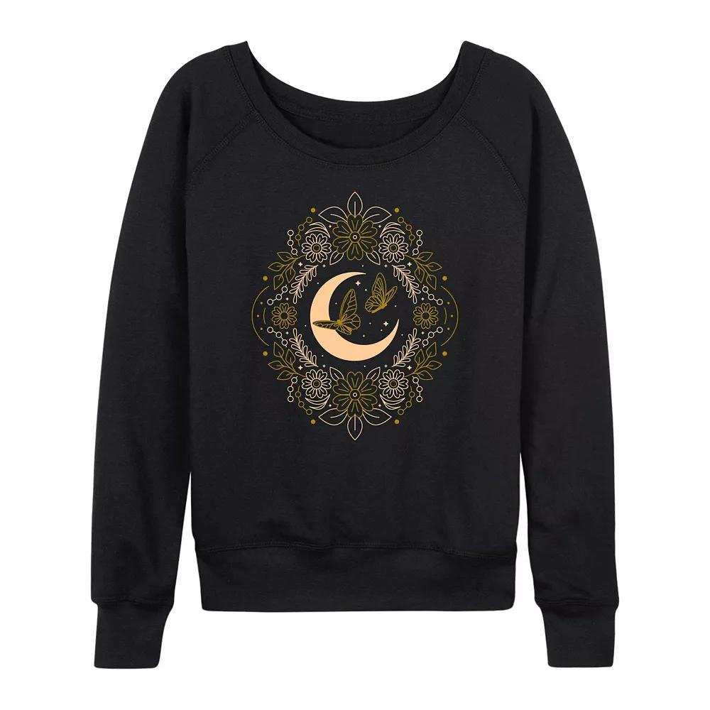 Women's Celestial Florals & Butterflies French Terry Long Sleeve Tee, Size: Large, Black Product Image