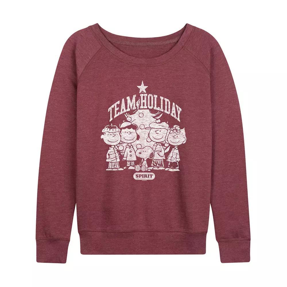 Womens Peanuts Team Holiday Spirit French Terry Long Sleeve Tee Grey Green Product Image