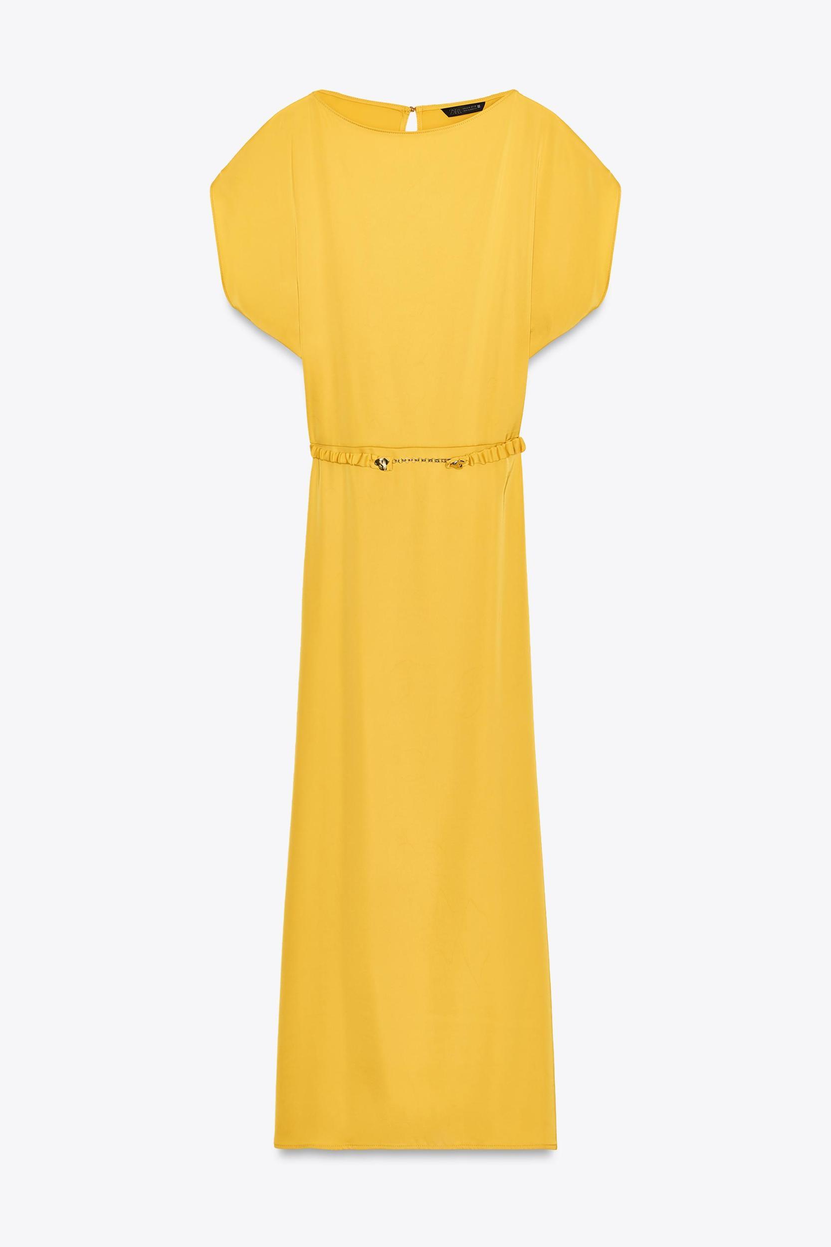 BELTED SATIN EFFECT MIDI DRESS Product Image