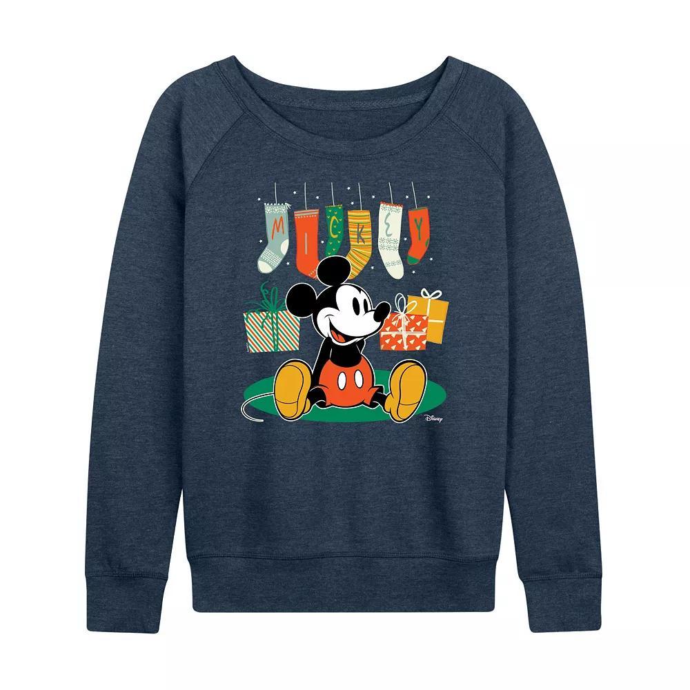 Disneys Mickey Mouse Womens Stockings French Terry Long Sleeve Tee Grey Indigo Product Image