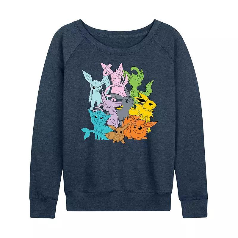Plus Size Pokemon Group French Terry Long Sleeve Tee, Womens Grey Indigo Product Image