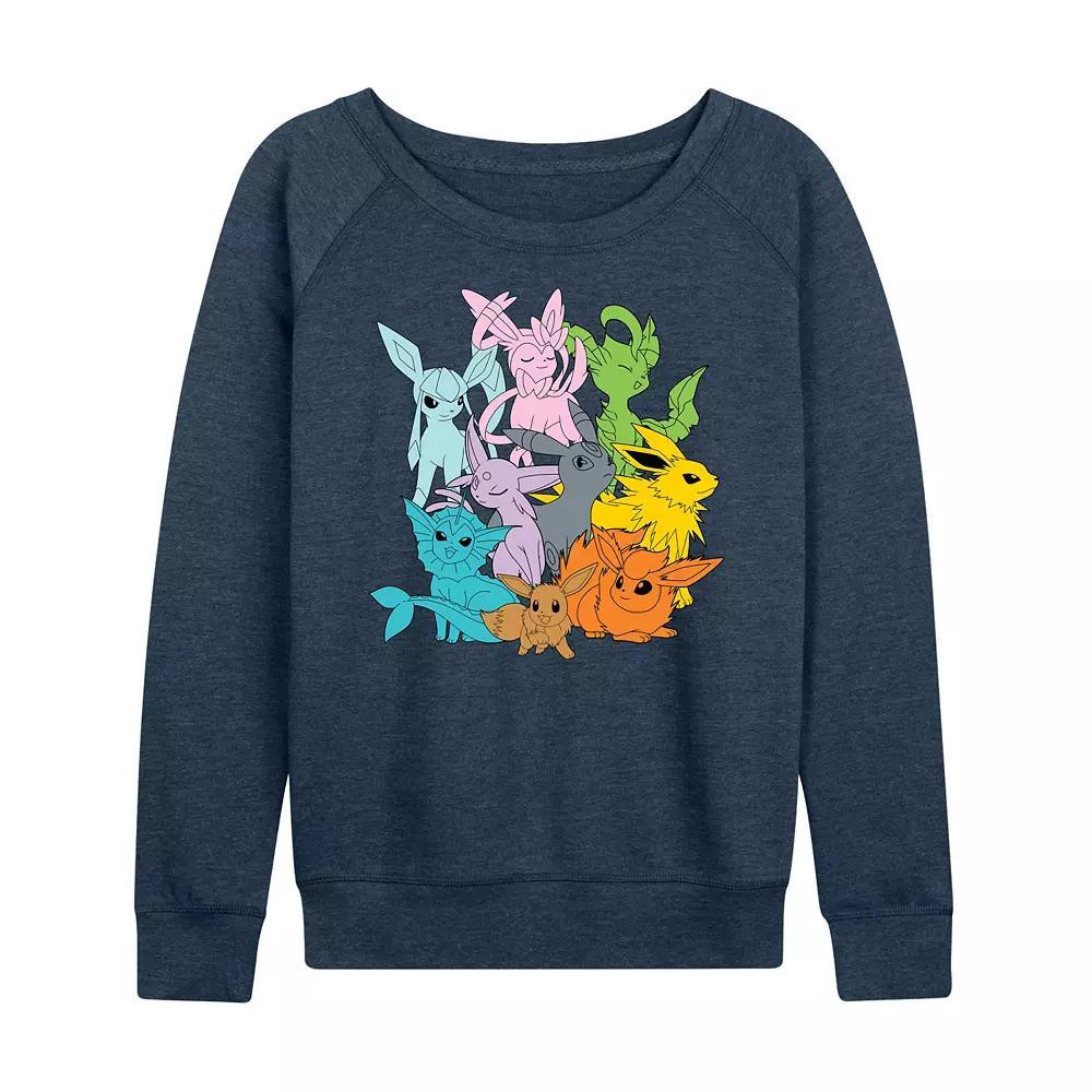 Plus Size Pokemon Group French Terry Long Sleeve Tee, Womens Grey Indigo Product Image