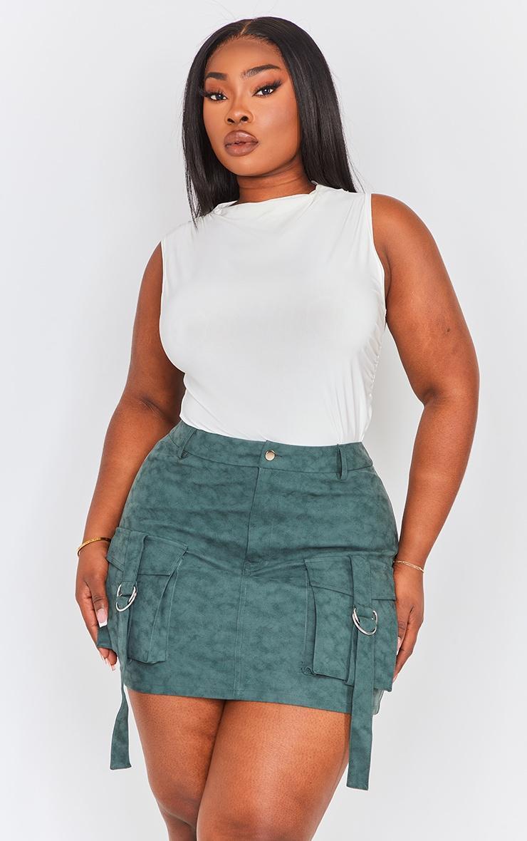 Plus Green Washed Faux Leather Pocket Cargo Mini Skirt Product Image