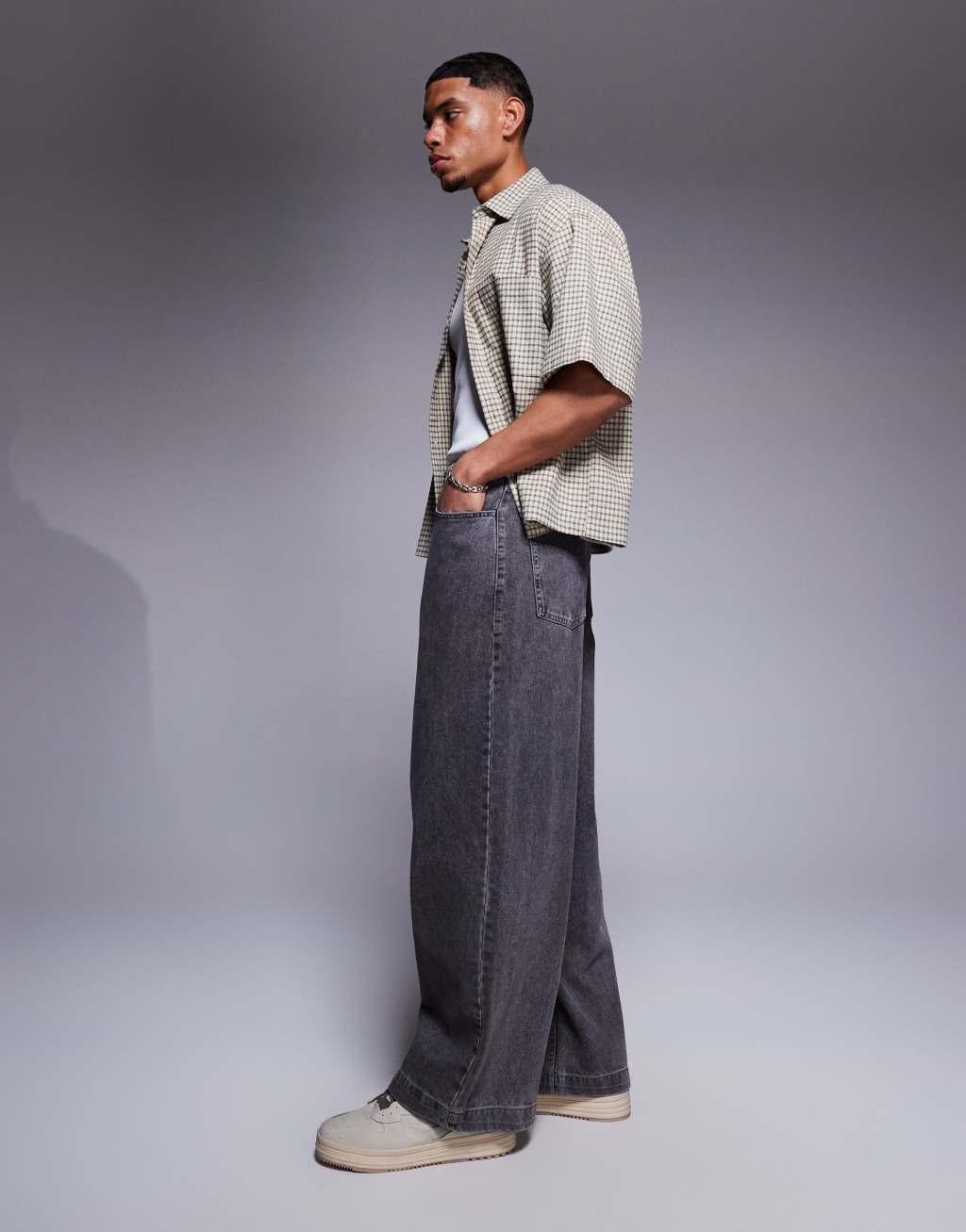 ASOS DESIGN oversized baggy fit jeans in washed gray  Product Image