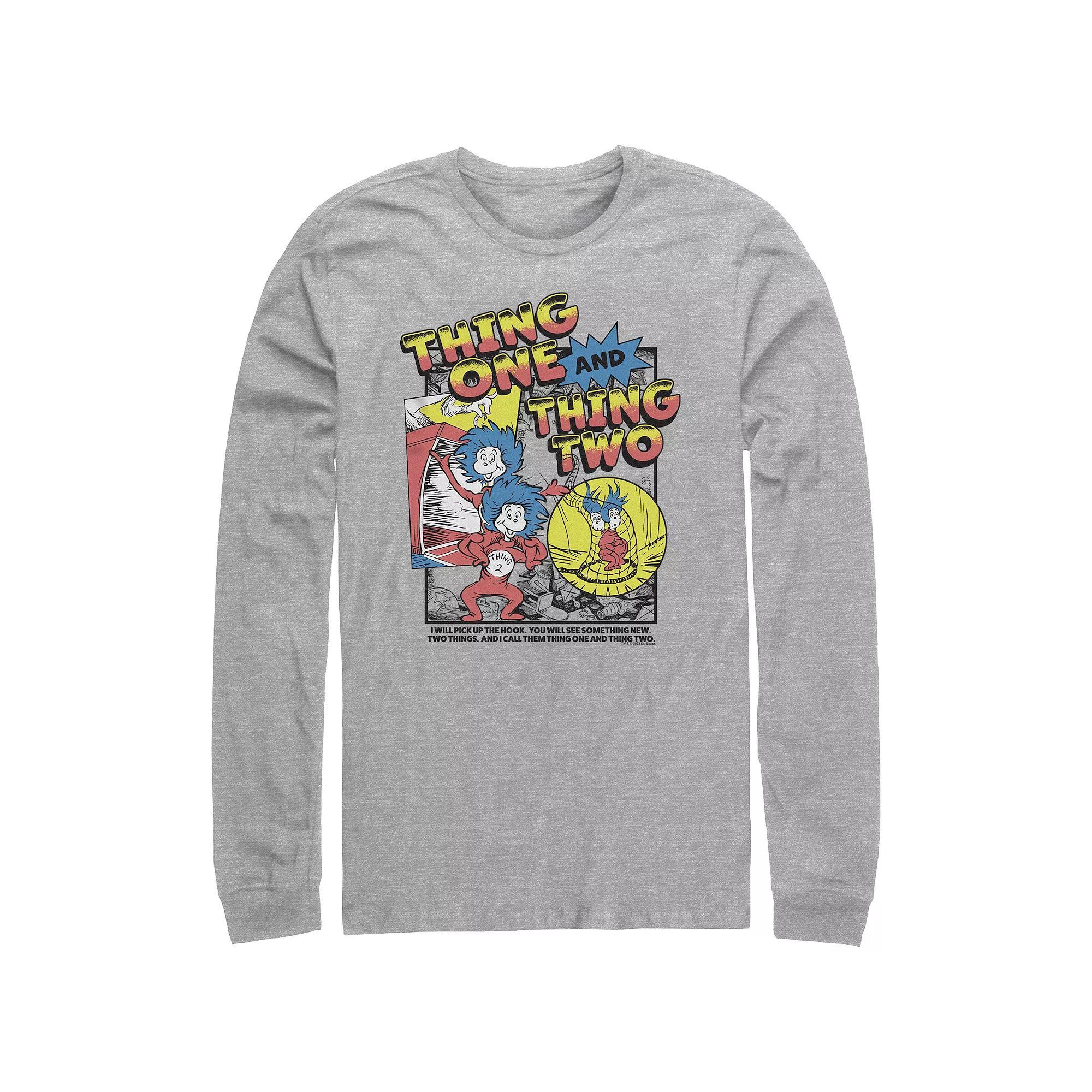 Men's Dr. Seuss Thing One And Thing Two Long Sleeve Graphic Tee, Size: Large, Athletic Grey Product Image
