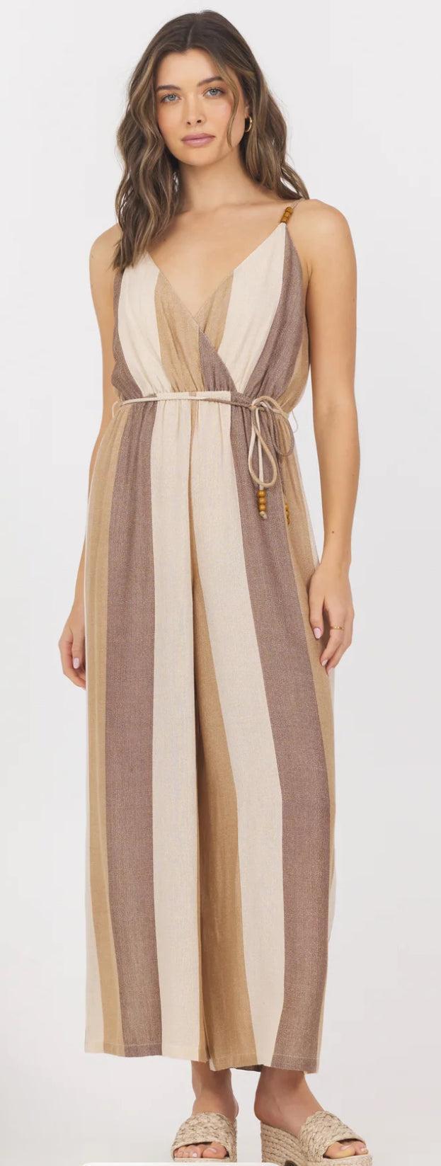Vintage Havana Woven Metallic Stripe Jumpsuit Product Image