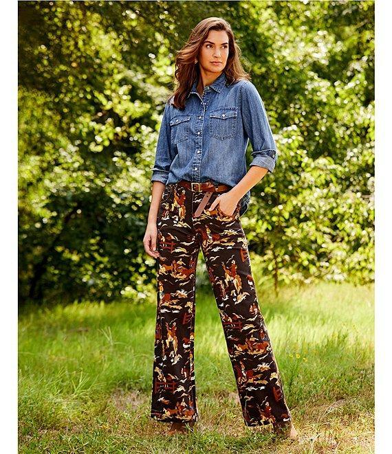 Reba Rodeo Cowboy Western Print Denim Twill High Rise Wide Leg Denim Jeans Product Image
