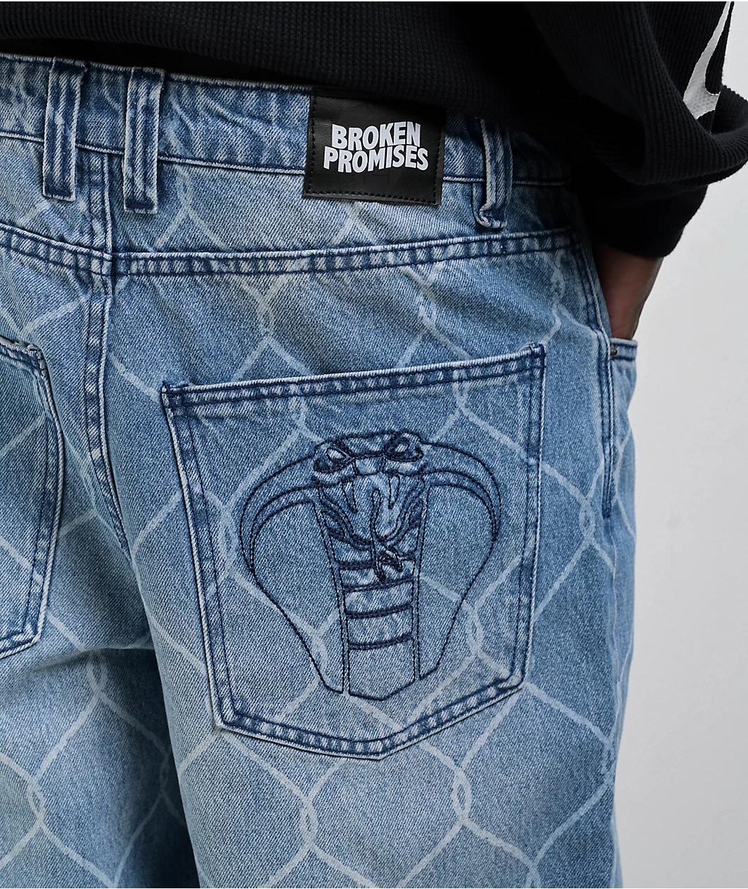 Broken Promises Chain Link Blue Wash Denim Jeans Product Image