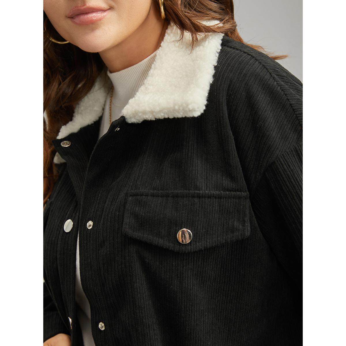Plus Size Contrast Patchwork Metal Detail Shacket Women Black Contrast Dailywear Jackets BloomChic 12/L Product Image