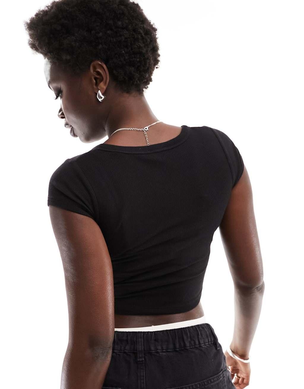 Cotton On short sleeve waffle henley crop top Product Image