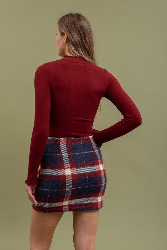 Lettuce Trim Mockneck Sweater Top Oxblood Product Image