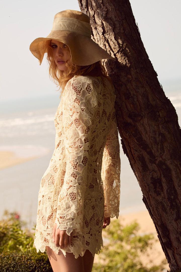 Coco Lace Long Sleeve Mini Dress — Ivory Product Image