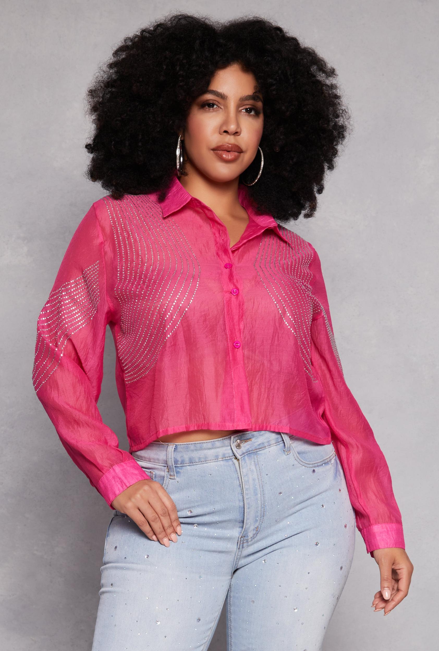 Womens Plus Size Rhinestone Organza Top Product Image