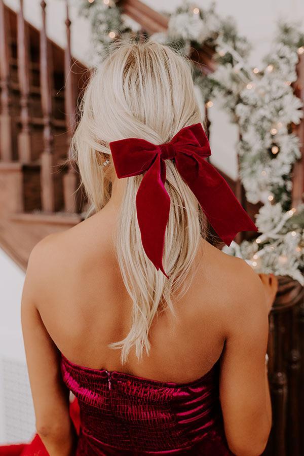 The Bailee Velvet Bow Hair Clip in Wine Product Image