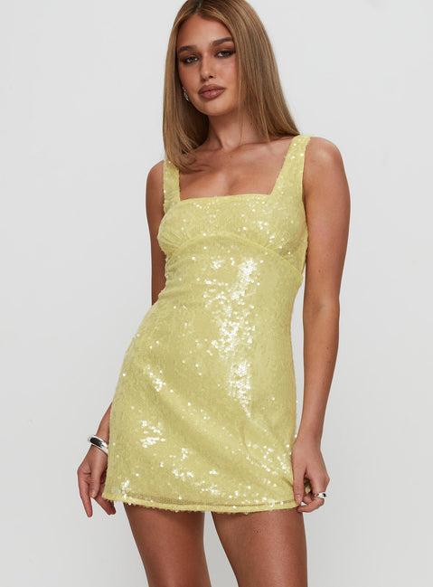 Dasha Mini Dress Yellow Sequin Product Image