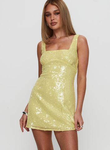 Dasha Mini Dress Yellow Sequin Product Image