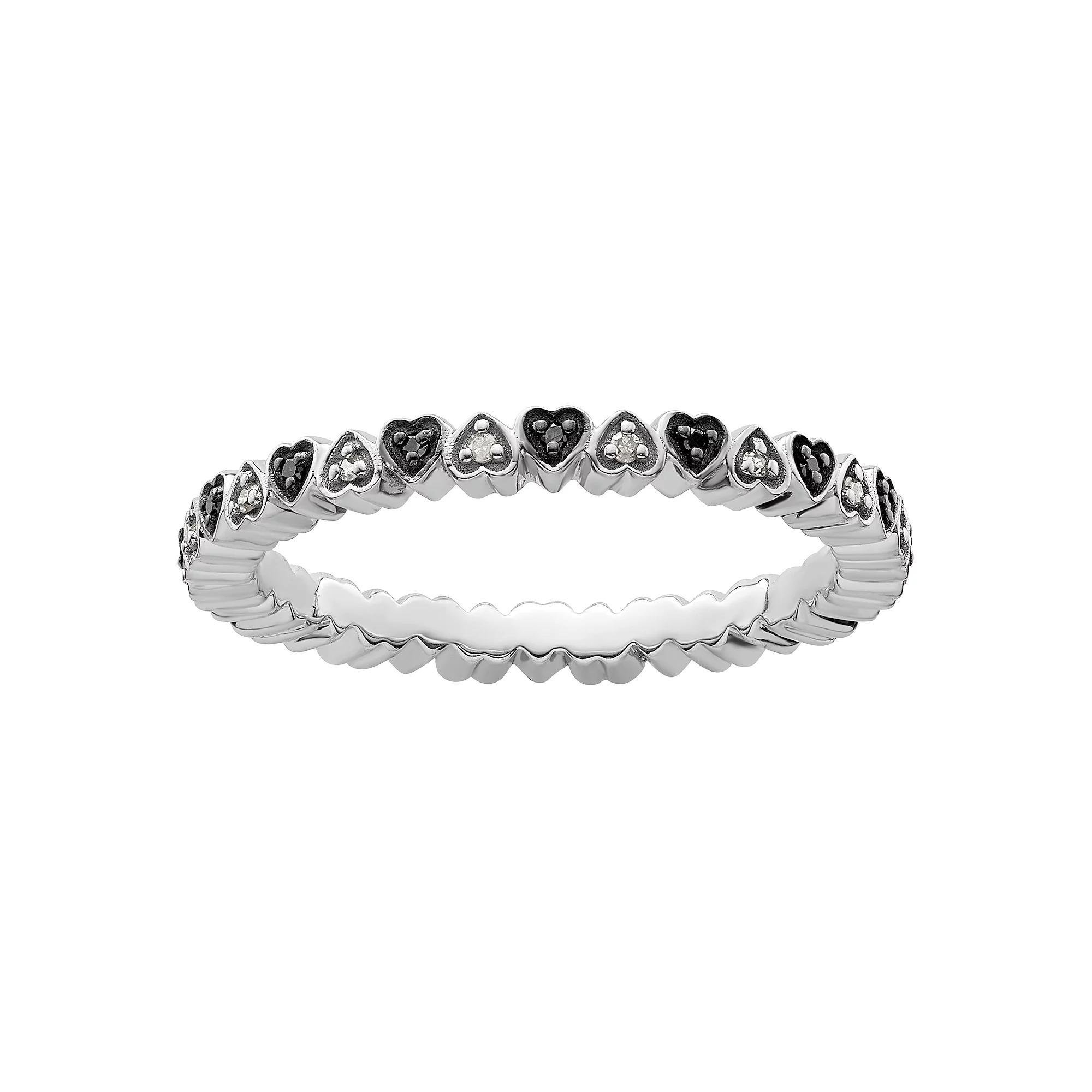 Stacks & Stones Sterling Silver 1/10 Carat T.W. Black & White Diamond Heart Stackable Ring, Women's, Size: 5 Product Image